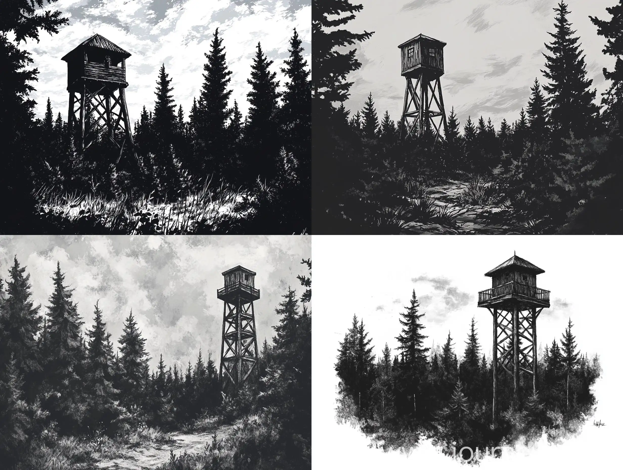 Watchtower-in-Dark-Spruce-Forest-Brush-Drawing-Style