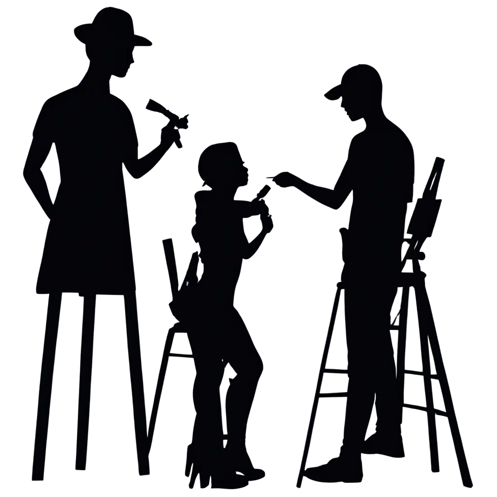 Black-Silhouettes-of-Artists-in-Action-PNG-Image-of-a-Painter-Sculptor-and-VideographerPNG-Image-Usage-Analysis-at-Work