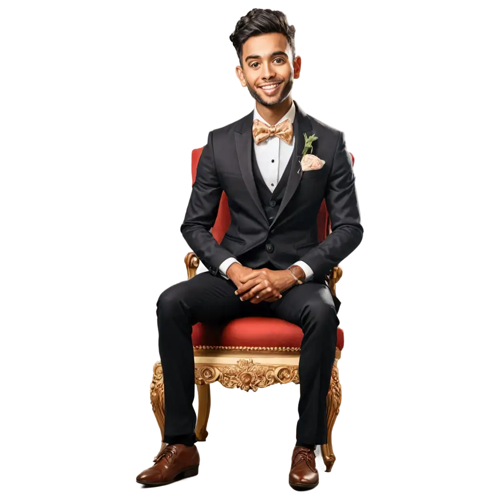 Indian-Groom-Sitting-on-Chair-Caricature-PNG-Image