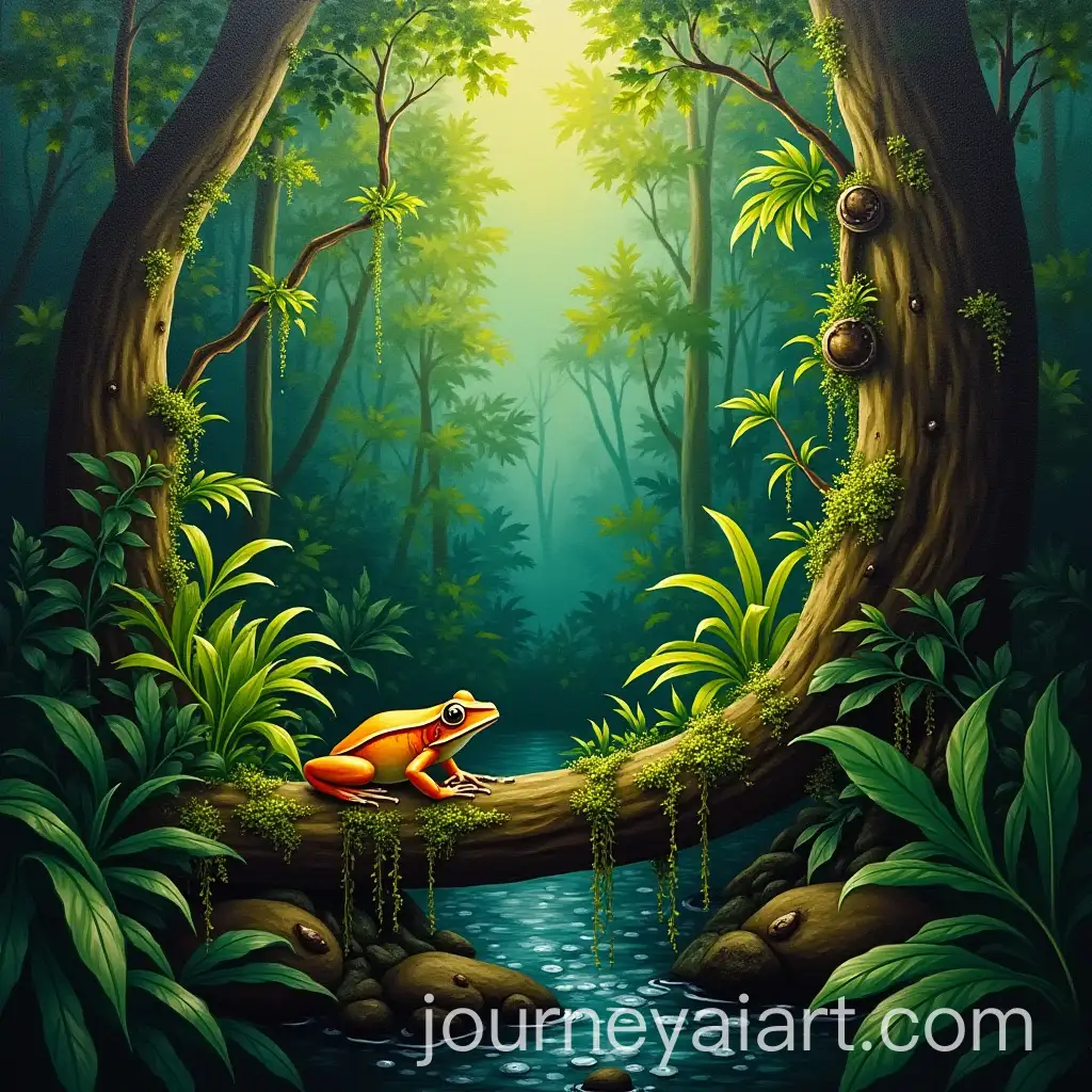 Abstract-Oil-Painting-of-a-Frog-in-a-Tropical-Forest