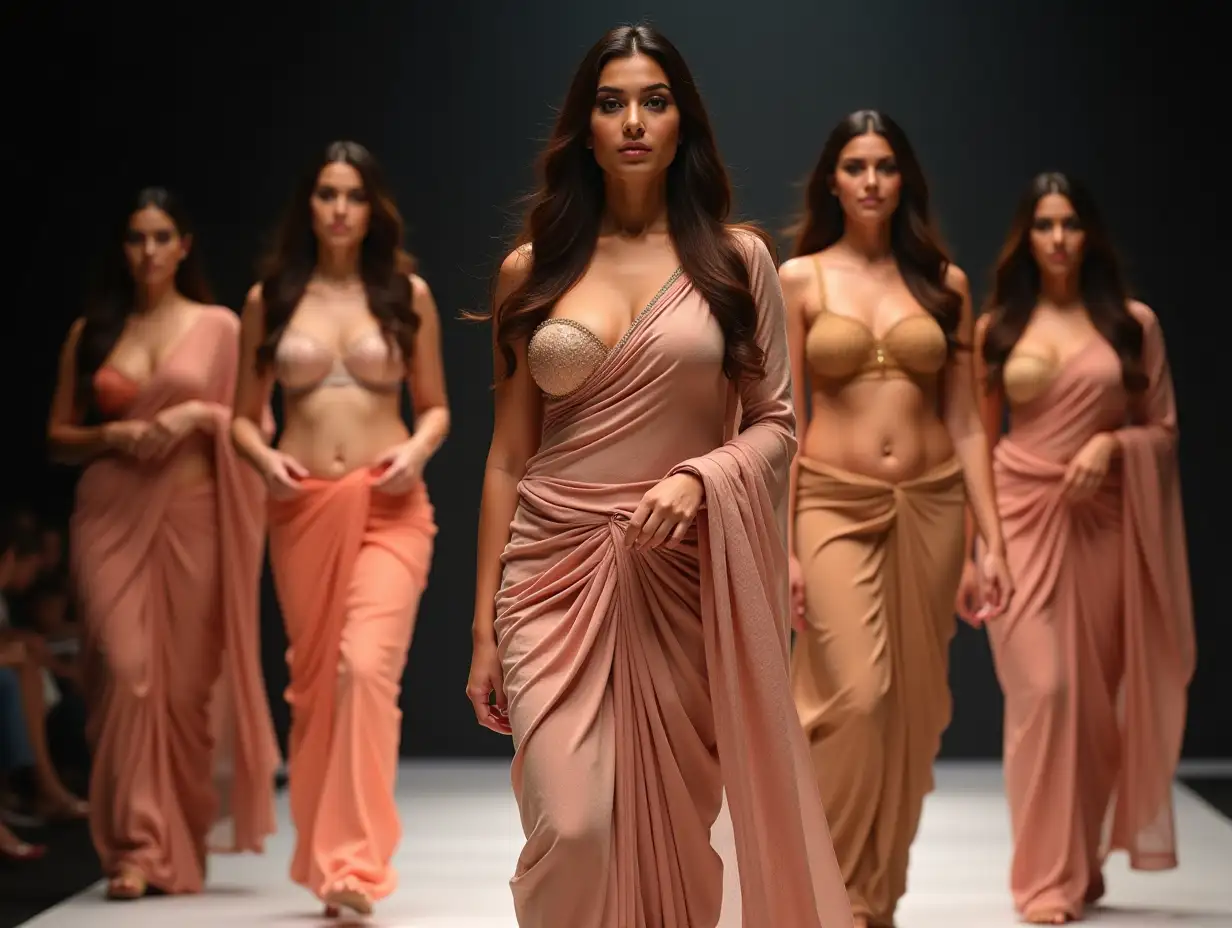 Group-of-Beautiful-Indian-Models-in-Exquisite-Saree-Lingerie-on-Ramp