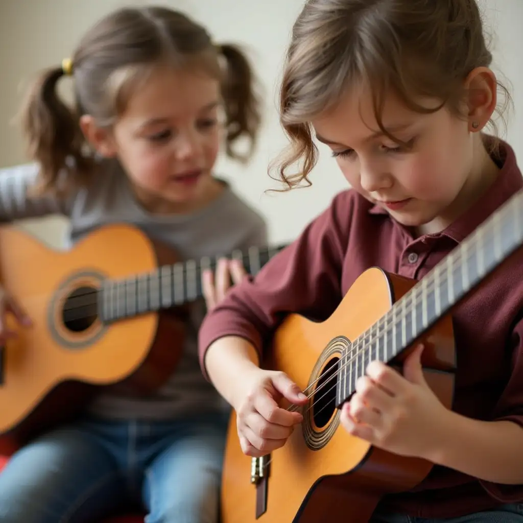 group lessons of classical guitar for children and adults