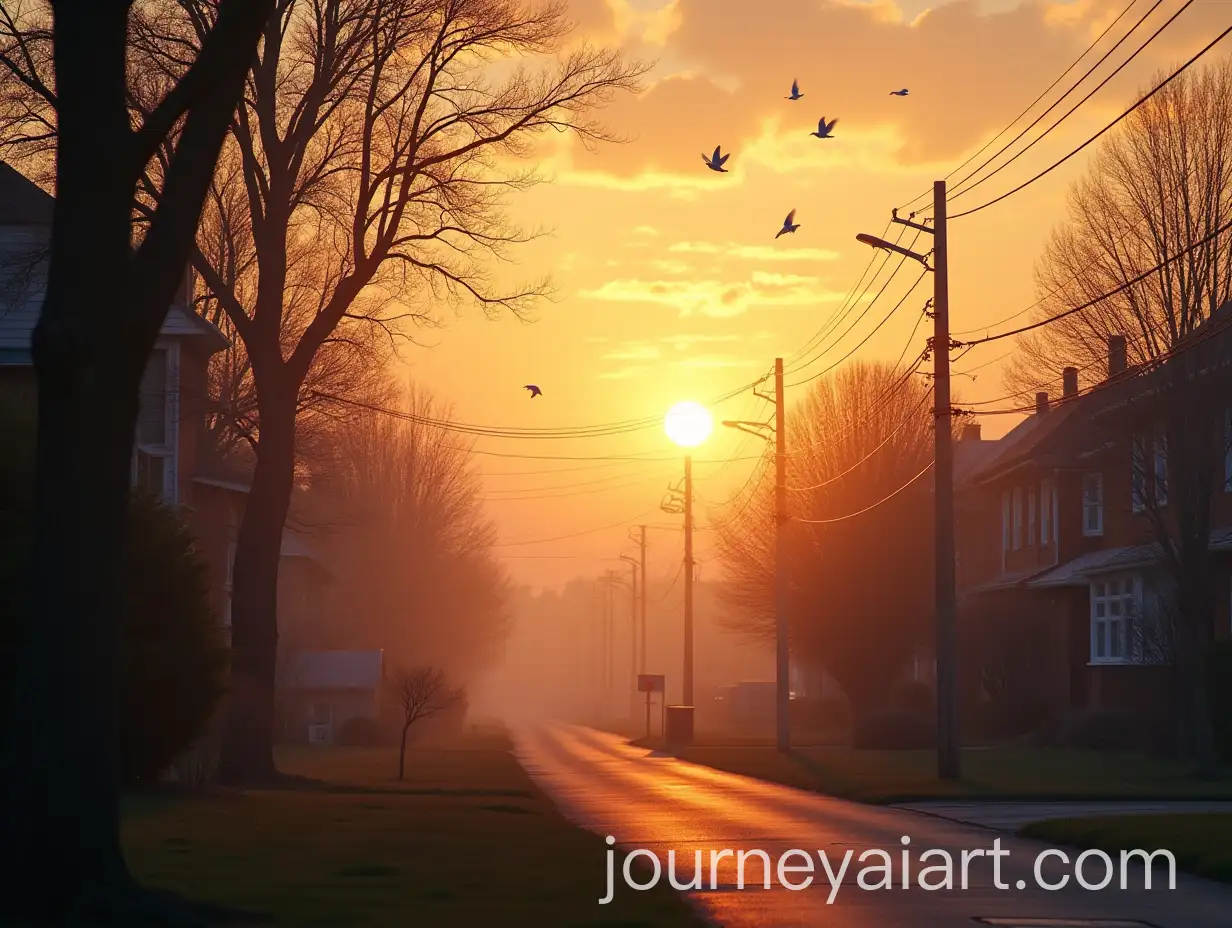 Peaceful-Sunrise-Over-a-Serene-Neighborhood-with-Birds-Chirping