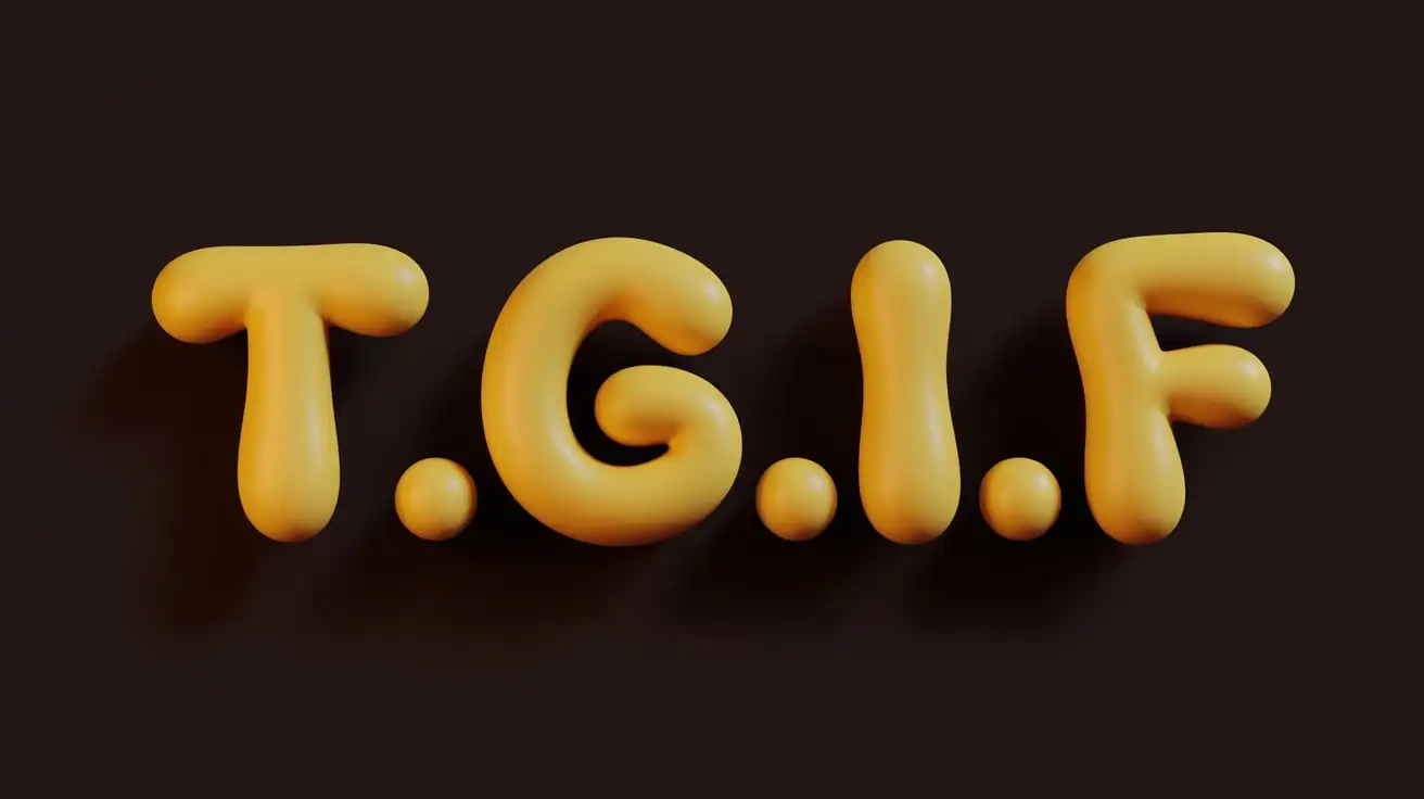 Bright Yellow 3D Text TGIF on Black Background