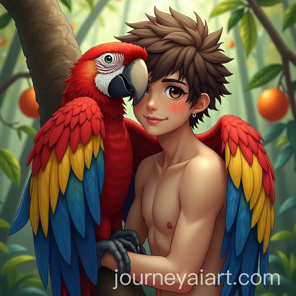 Scarlet-Macaw-DemiHuman-in-a-Lush-Fruit-Forest