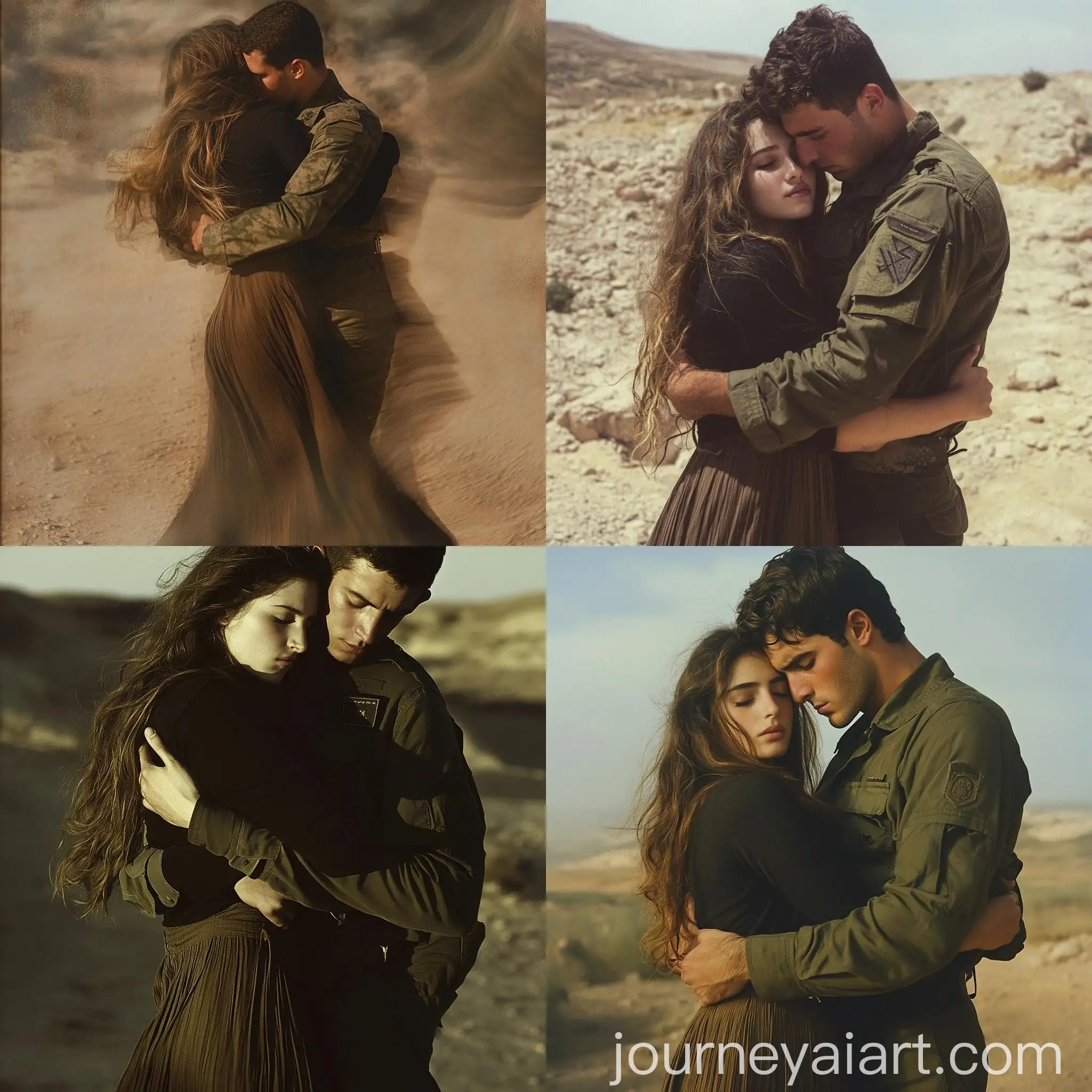 Israeli-Soldier-Embracing-Girlfriend-in-Desert-Landscape