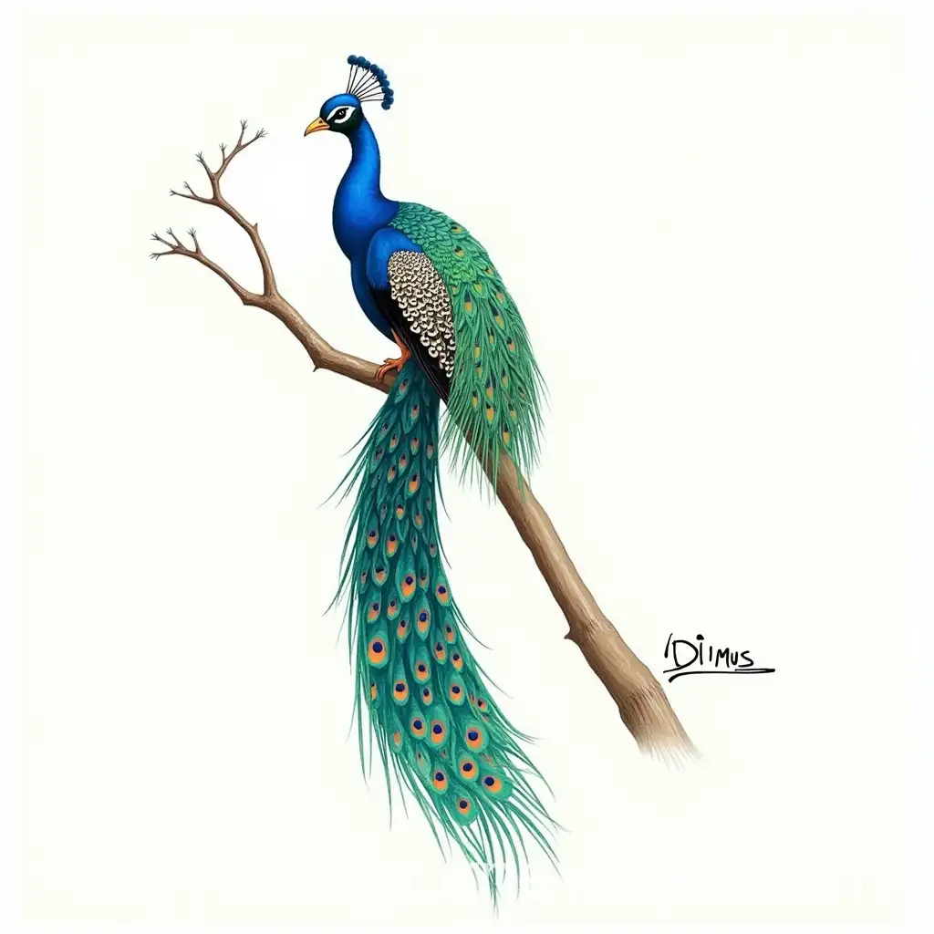 Vibrant-Peacock-Perched-on-Branch-with-Intricate-Feather-Patterns