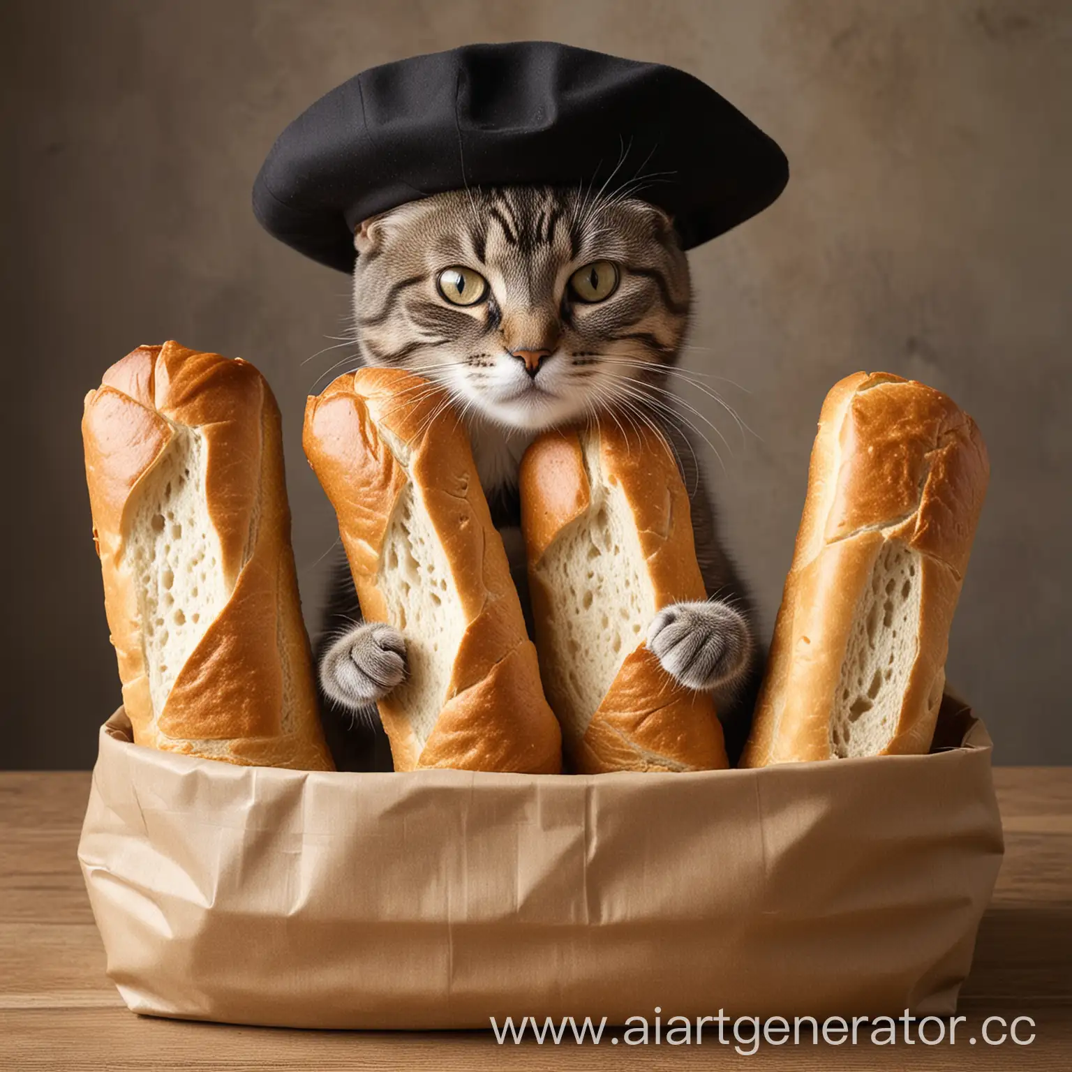 Cat-Wearing-Hat-Holding-Three-Loaves-of-Bread