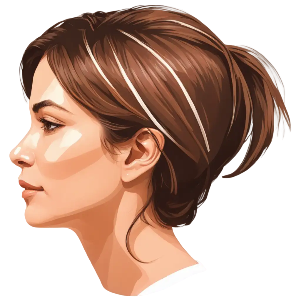 PNG-Image-Illustration-of-a-Womans-Head-with-Brown-Hair-and-White-Streak