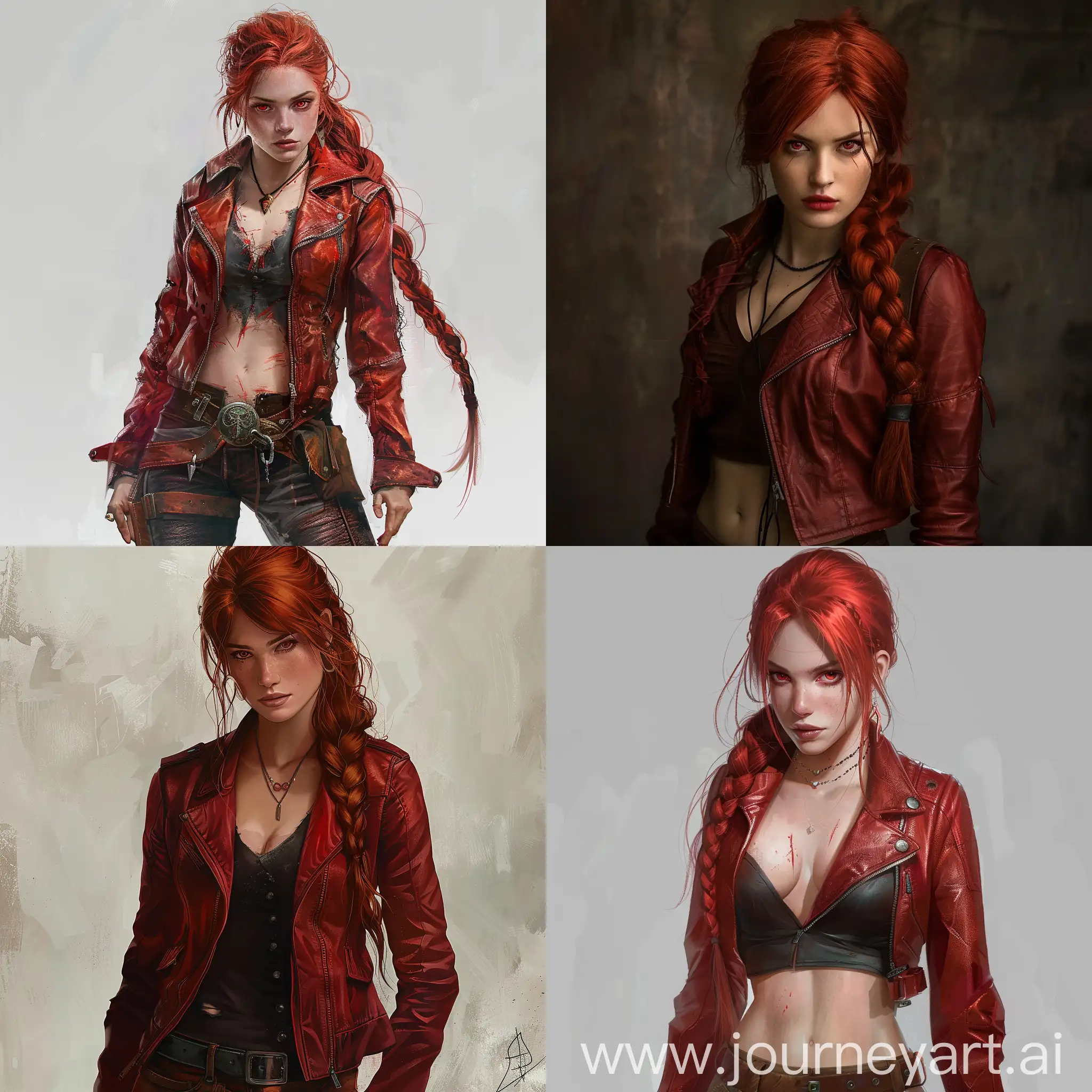 Young-Woman-with-Red-Hair-in-Dark-Red-Leather-Jacket-and-Boots