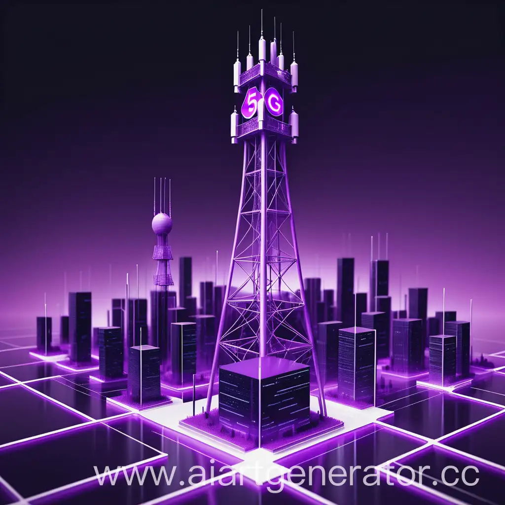 network with 5G tower in purple tones