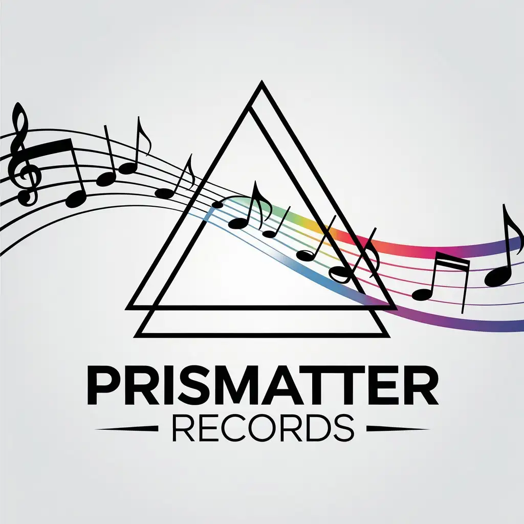 LOGO Design for Prismatter Records Minimalist Prism with Rainbow Musical Notes Symbol