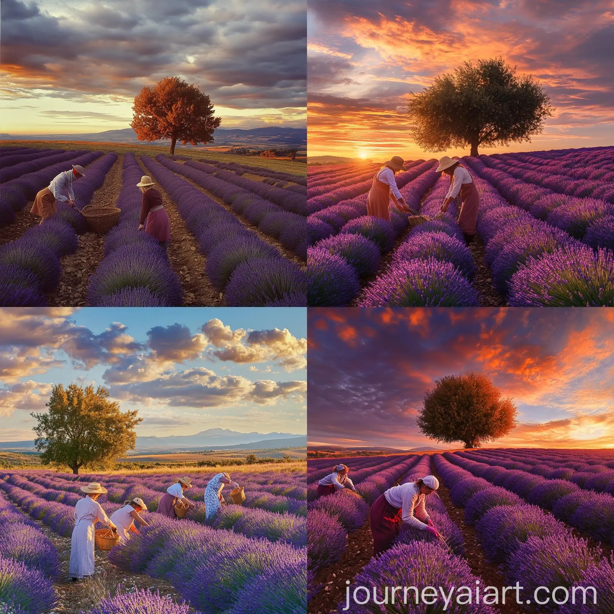 Lavender-Harvest-in-French-Fields-with-Solitary-Orange-Tree-and-Expressive-Skies