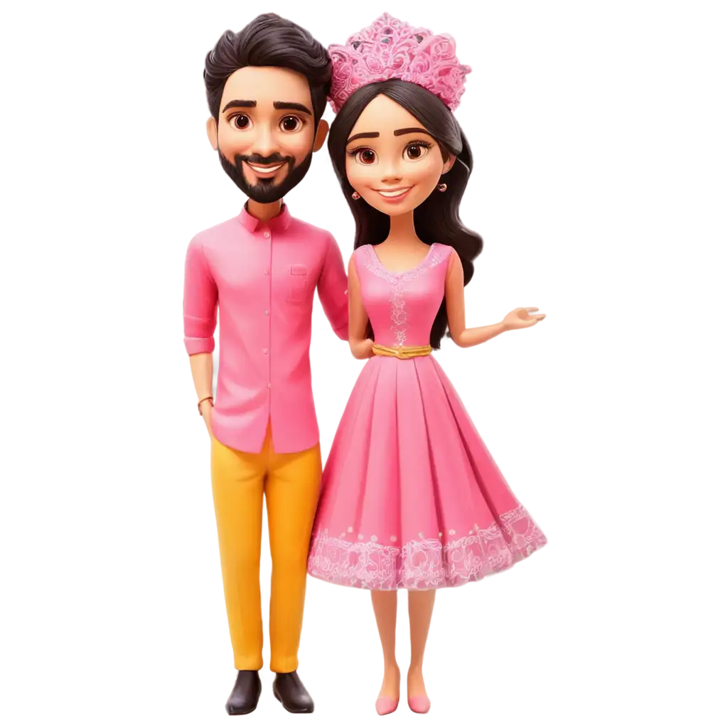 Haldi-Caricature-Couple-in-Pink-Dress-PNG-for-Celebrations-and-Events