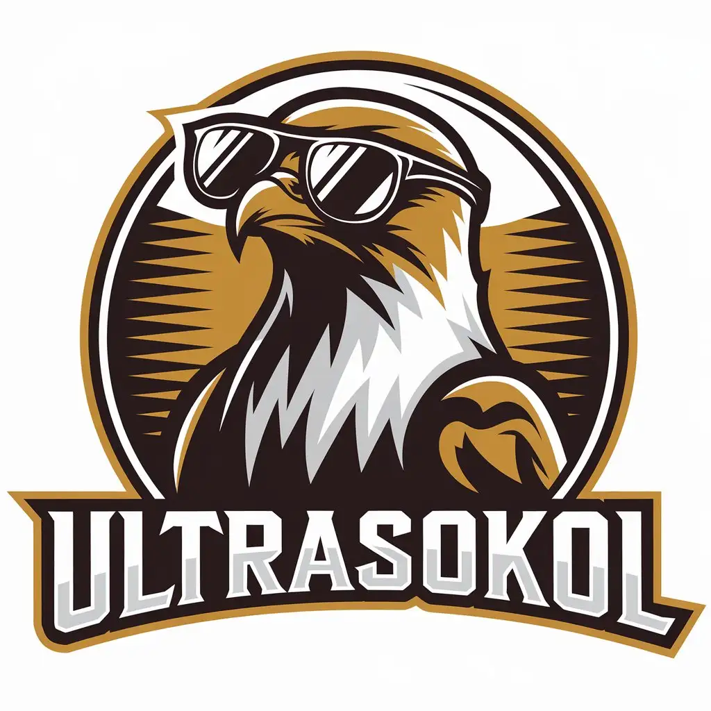 a vector logo design,with the text "ULTRASOKOL", main symbol:falcon bird in sunglasses,Moderate,be used in video recording, photography industry,clear background