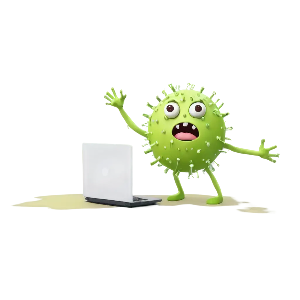 A humorous and somewhat childish cartoon image of a Computer Virus