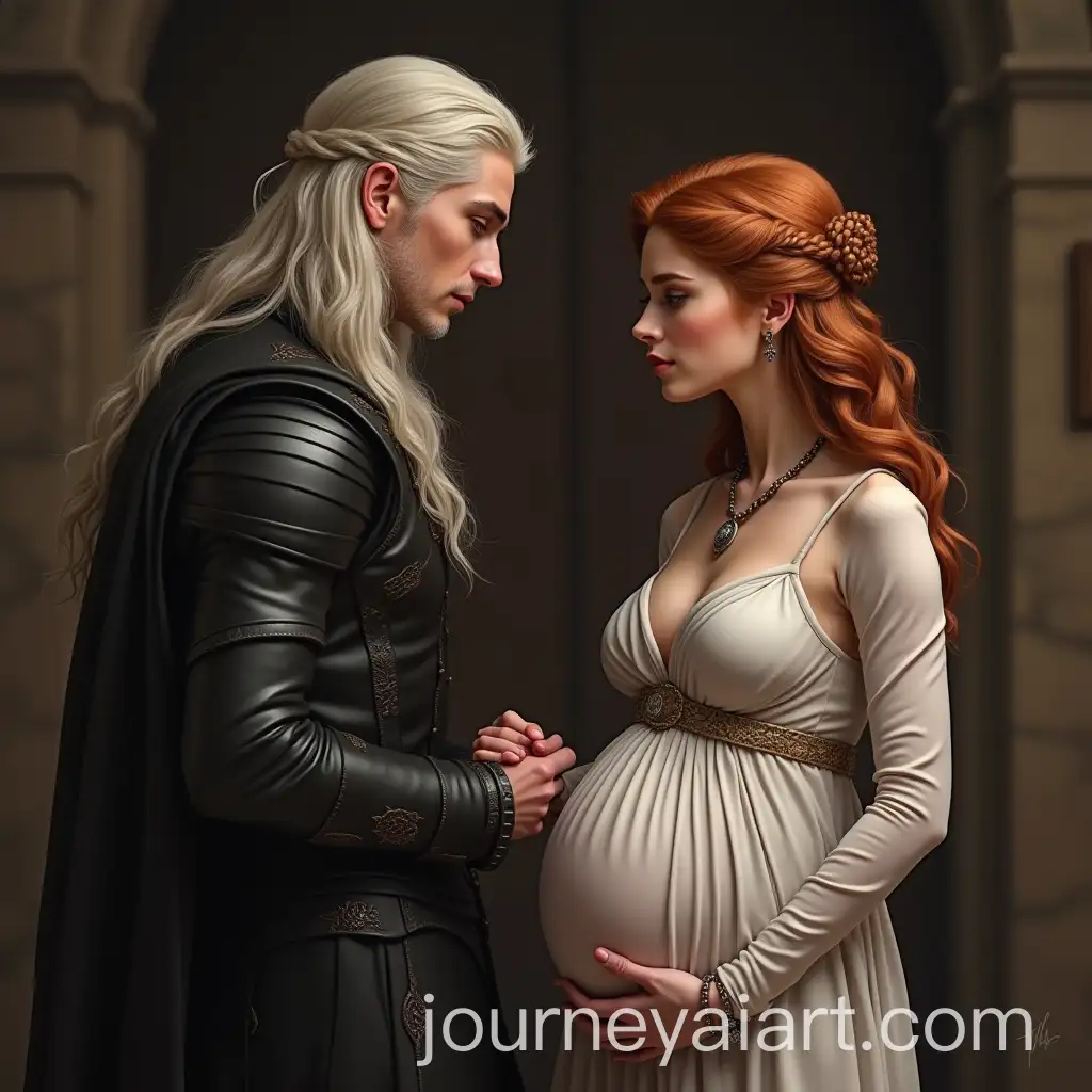 Maekar-Targaryen-and-Alicent-Hightower-Portrait-Silver-Blonde-Hair-and-Pregnant-Auburn-Hair