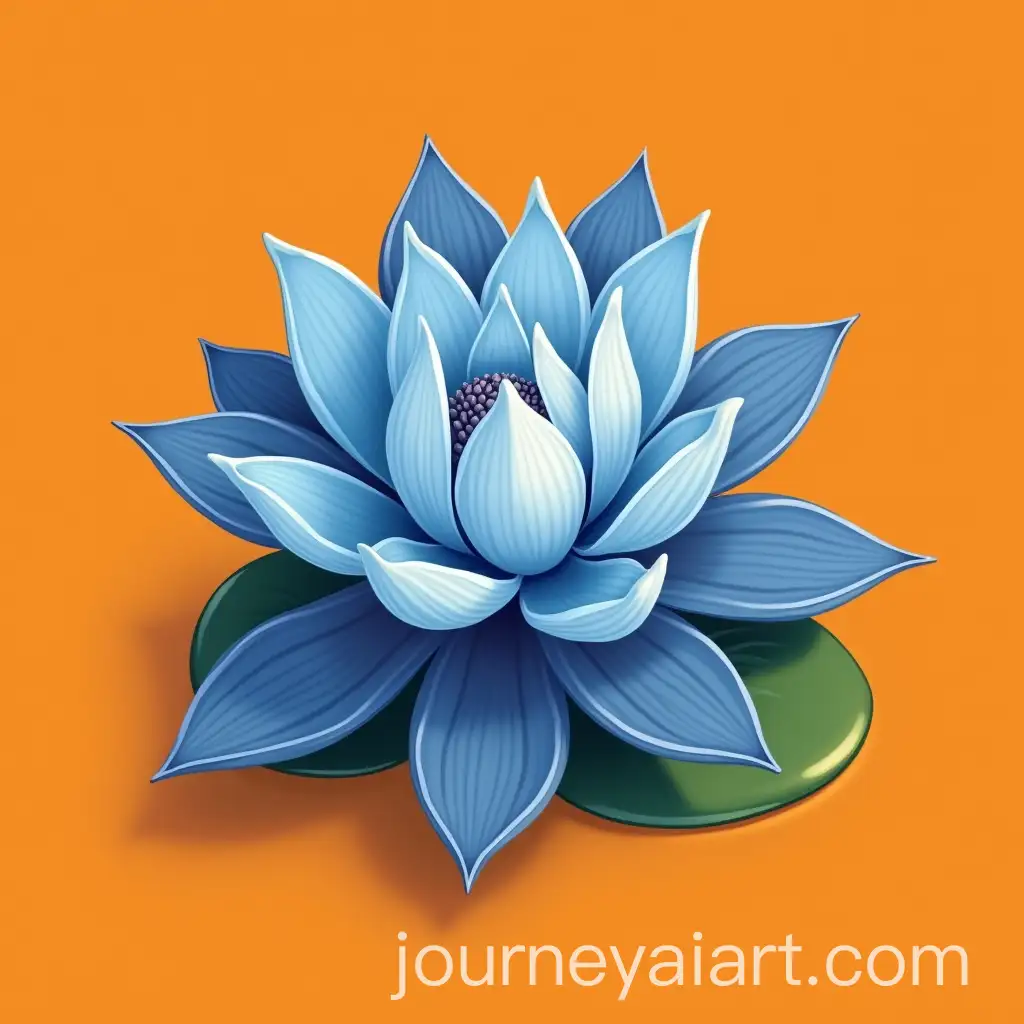 Disney-Style-Lotus-Flower-with-Blue-Petals-and-Orange-Background