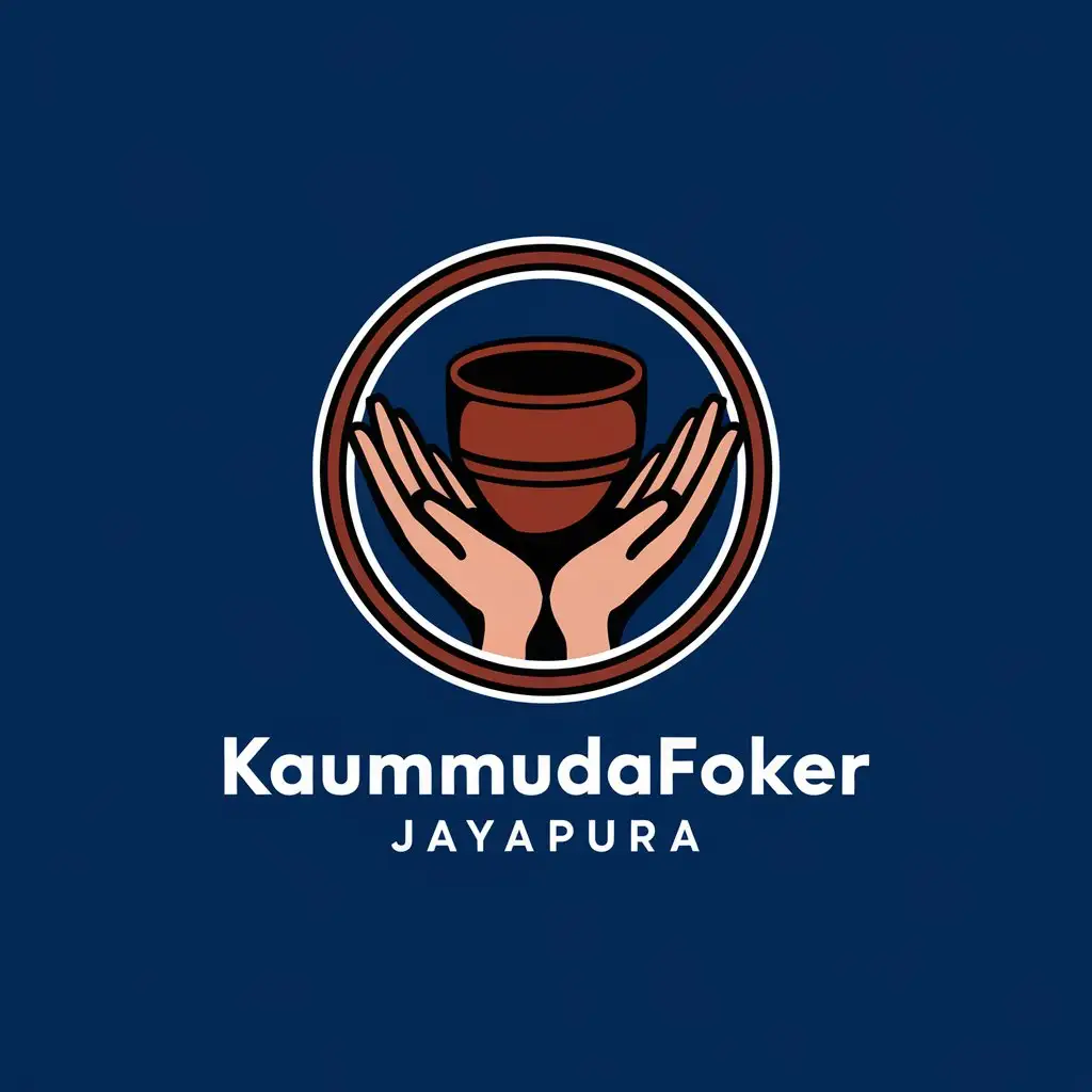 LOGO-Design-For-KAUMMUDAfoker-Jayapura-Hands-Holding-Clay-Cup-on-Blue-Background