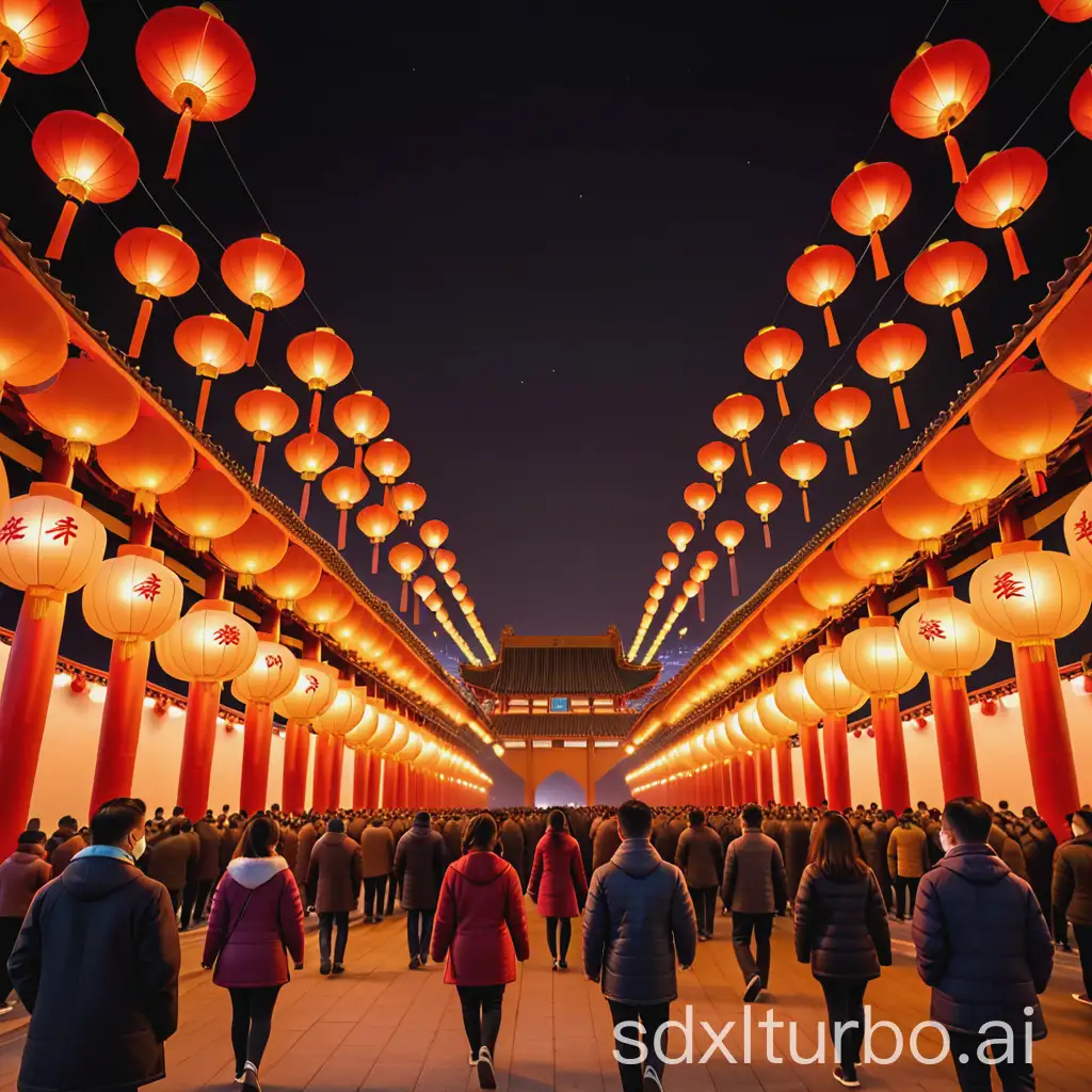 Thousands of Lanterns highlights the overwhelming red wave; the flying calligraphy of Spring Festival couplets, the blooming of fireworks; the ten thousand poems of Tianguan
