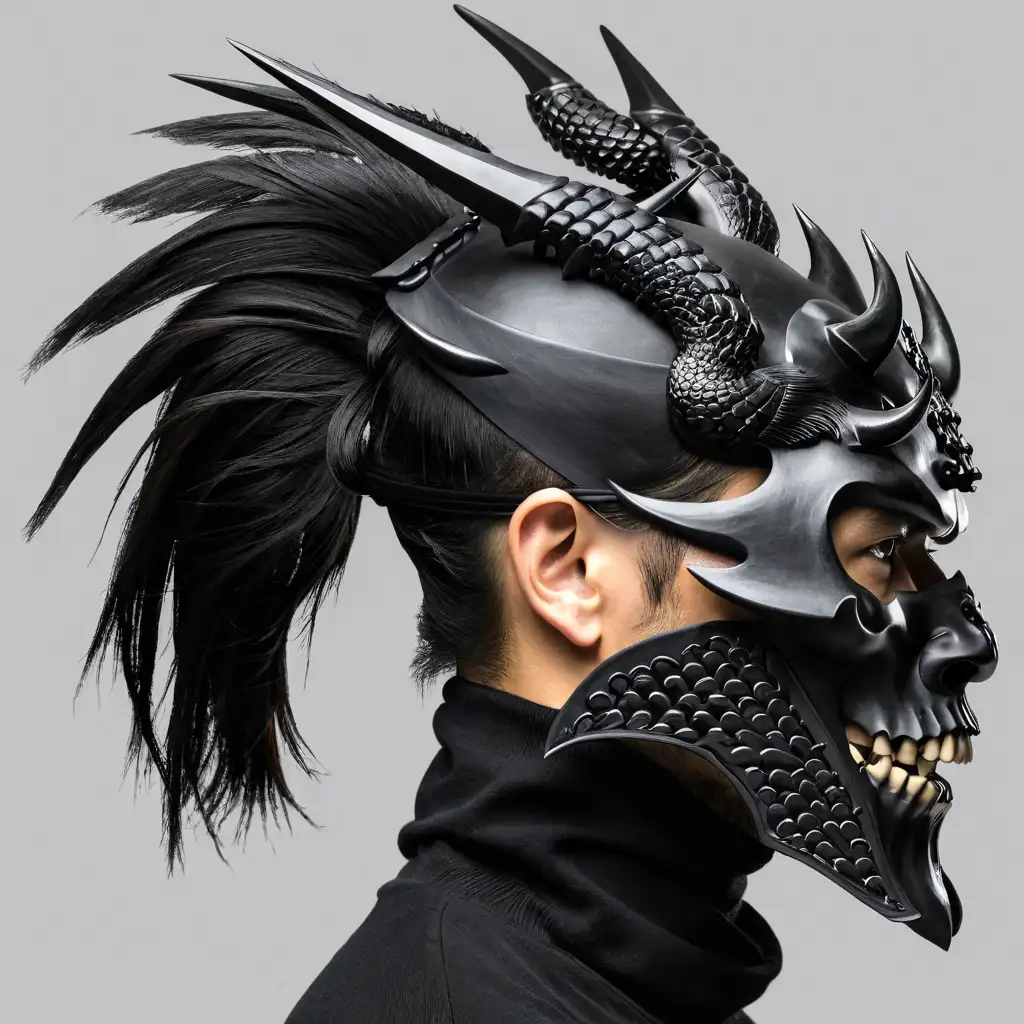 Japanese Man in Samurai Mask Portrait