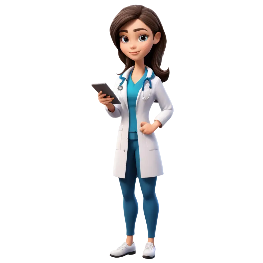 Cartoon-Style-PNG-Image-of-a-Girl-Doctor-Vibrant-and-Professional-Illustration