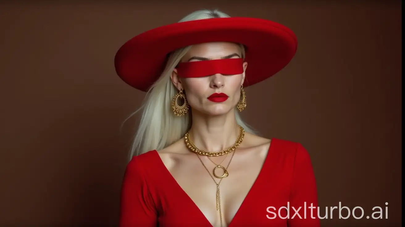 Elegant-Woman-in-Red-Dress-with-Blindfold-and-Gold-Accessories