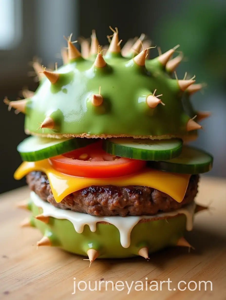 Surreal-Hamburger-with-Cactus-Bun-and-Fresh-Ingredients