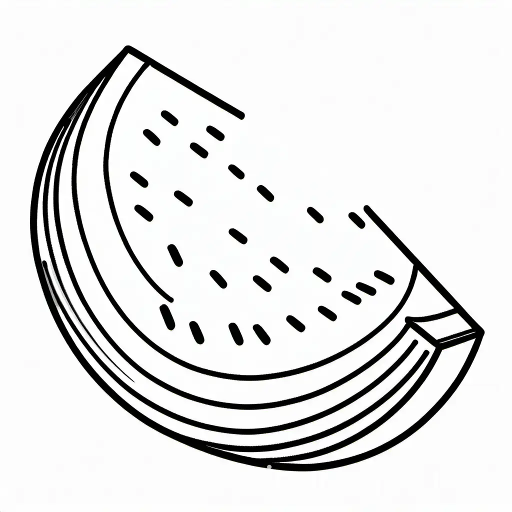 DRAWING OF WATERMELON FRUIT, WHITE PAGE, NO COLOR FILLING, HIGH QUALITY, LINE ART, Coloring Page, black and white, line art, white background, Simplicity, Ample White Space. The background of the coloring page is plain white to make it easy for young children to color within the lines. The outlines of all the subjects are easy to distinguish, making it simple for kids to color without too much difficulty