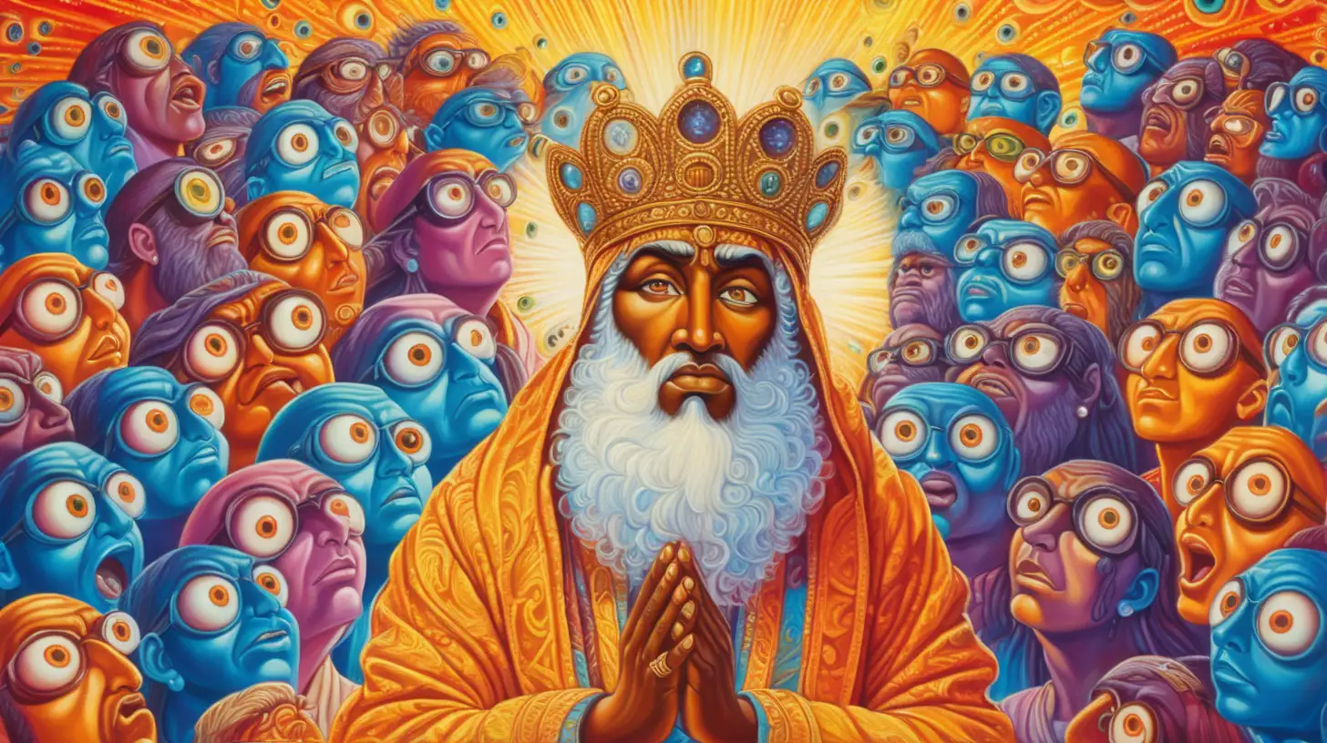 Divine Man Surrounded by Many Eyes in Bright Vivid Colors