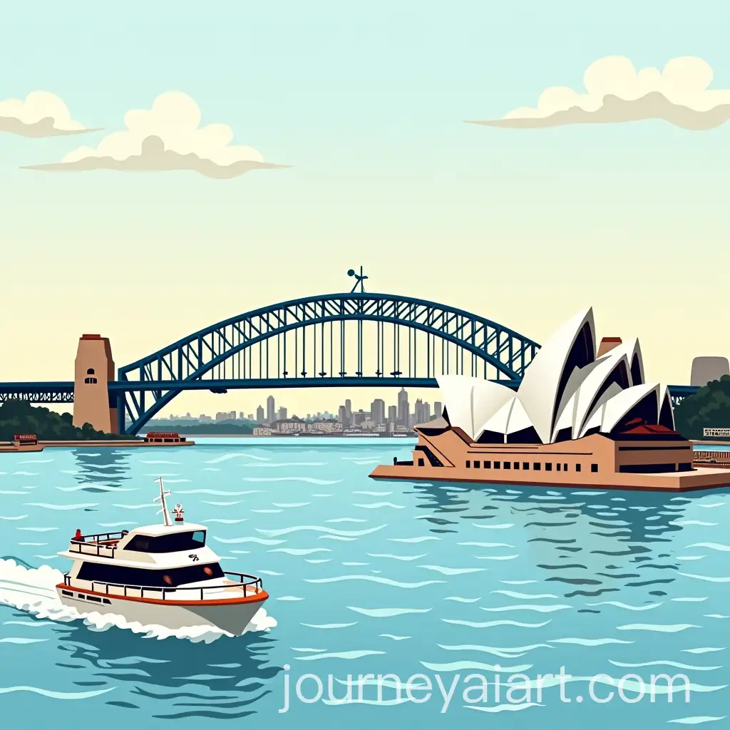 Vintage-70s-Style-Illustration-of-Sydney-Harbour-Bridge-Opera-House-and-Ferries