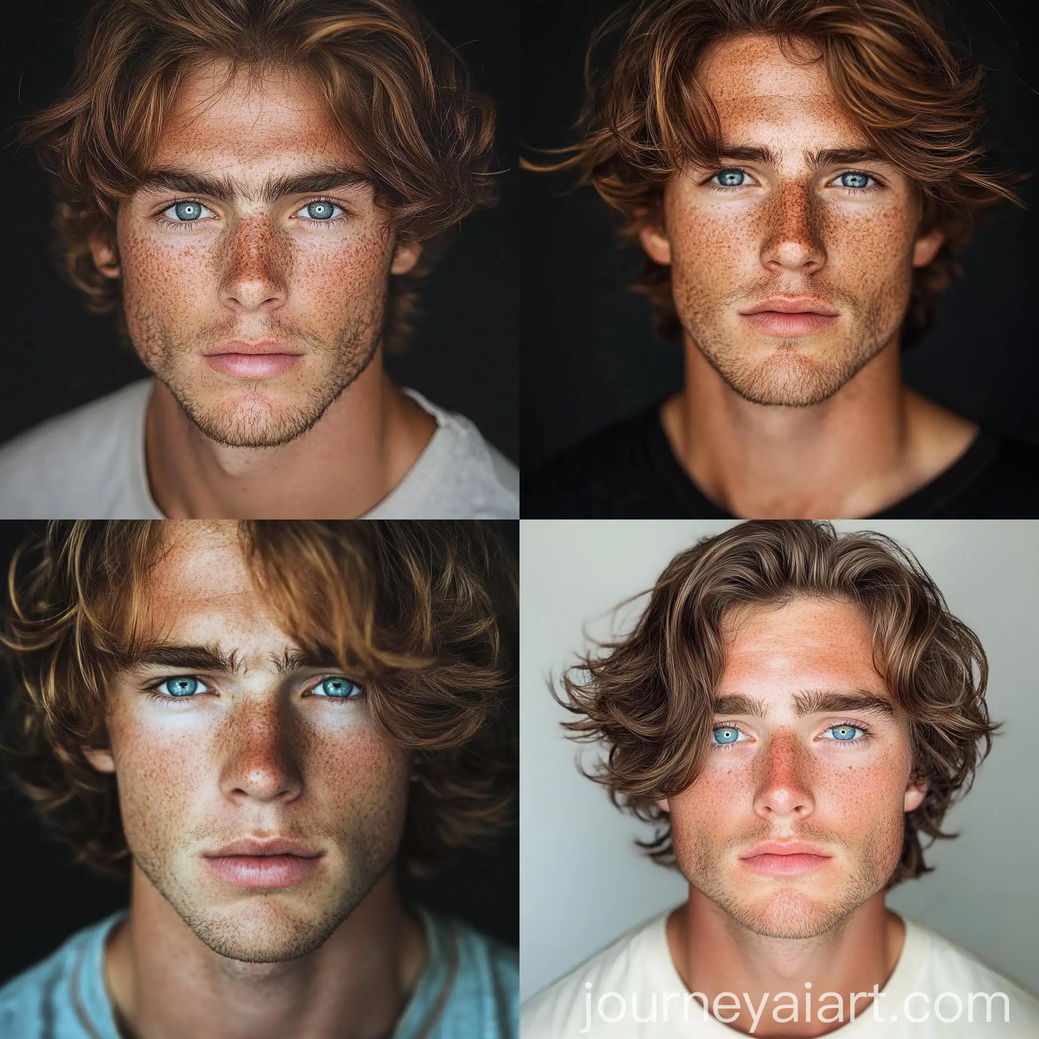 Portrait-of-a-Man-with-ShoulderLength-Brown-Hair-and-Blue-Eyes