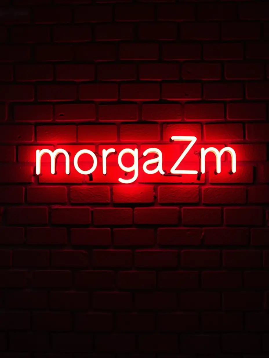 Neon-MorgaZm-Sign-on-Brick-Wall-with-Red-Letters-and-Black-Background