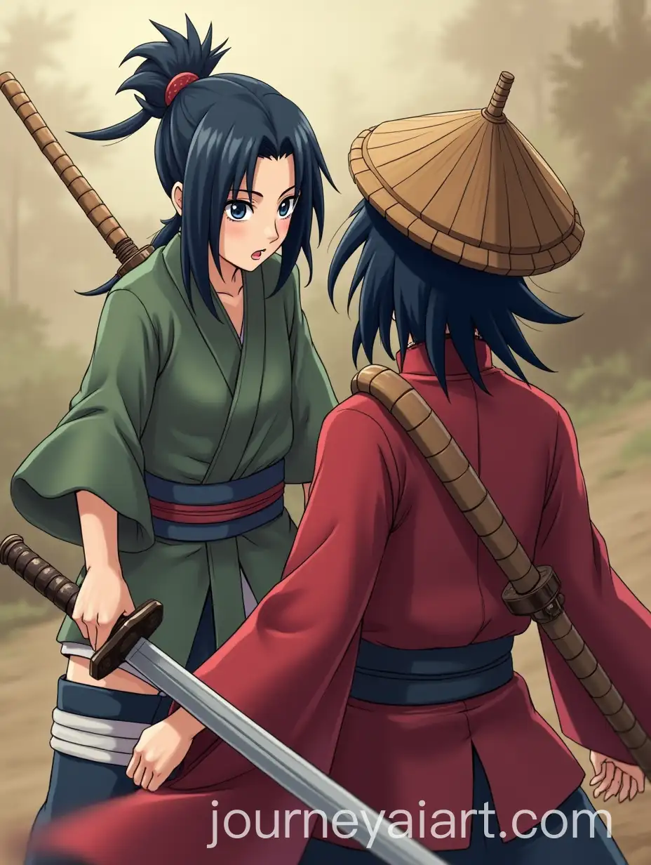 Female-Shinobi-Uchiha-in-Battle-with-Wood-Clone-Using-Samurai-Sword