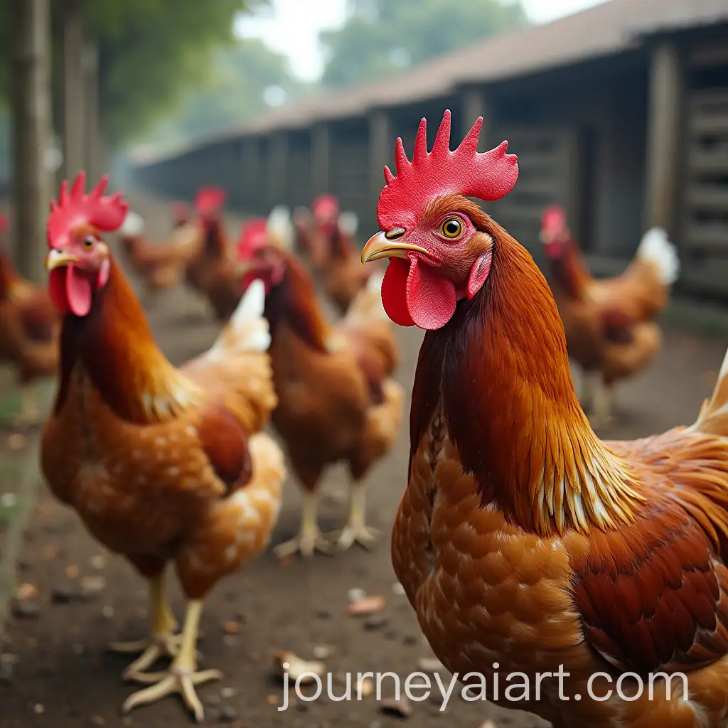 Rural-Chicken-Farm-Landscape-with-Rustic-Barn-and-Flock-of-Chickens