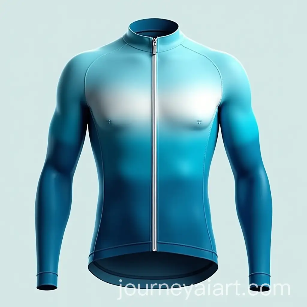 Teal-Blue-and-White-Gradient-Long-Sleeve-Cycling-Jersey-on-Road-Bike