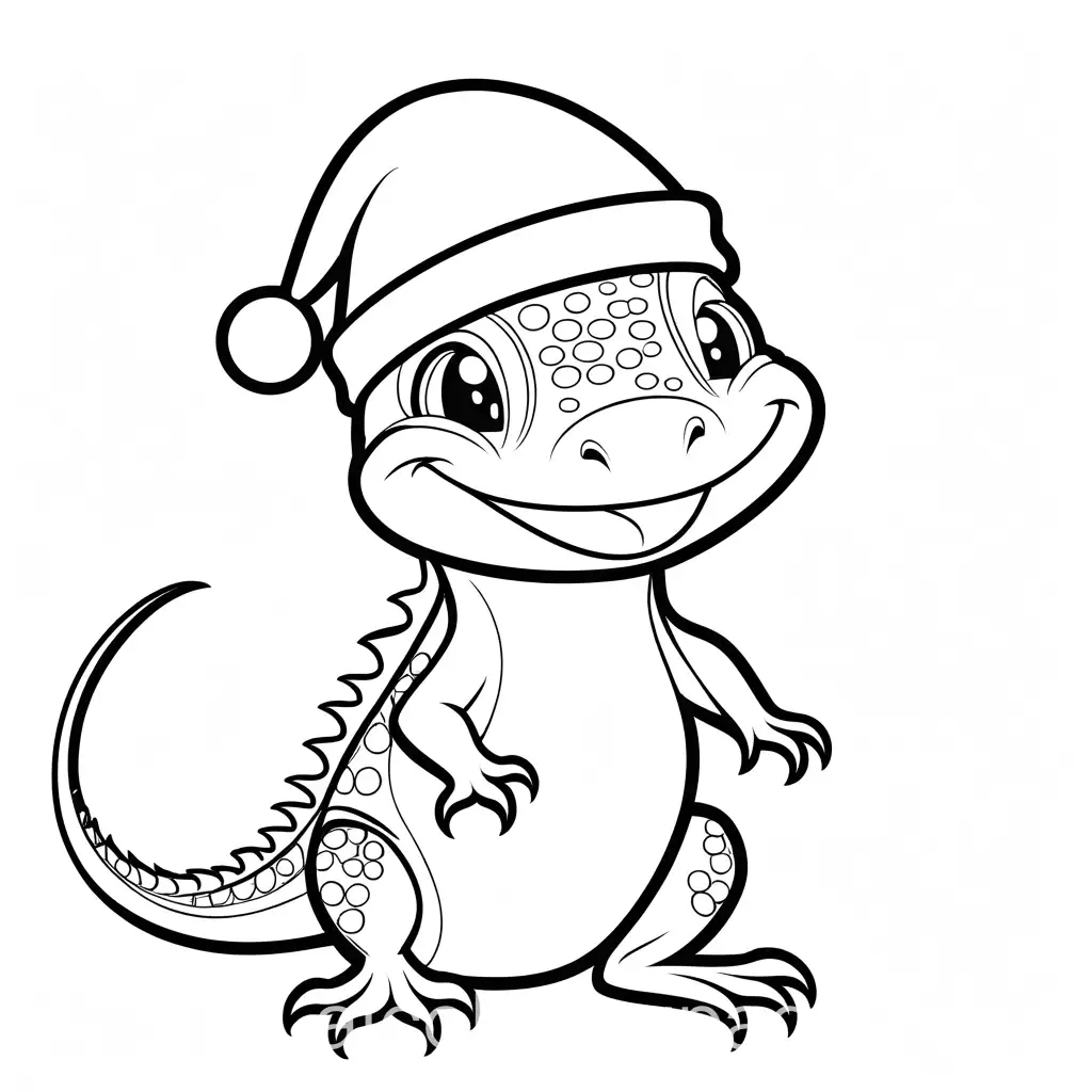 Cheerful-Iguana-in-Christmas-Hat-Coloring-Page-for-Toddlers