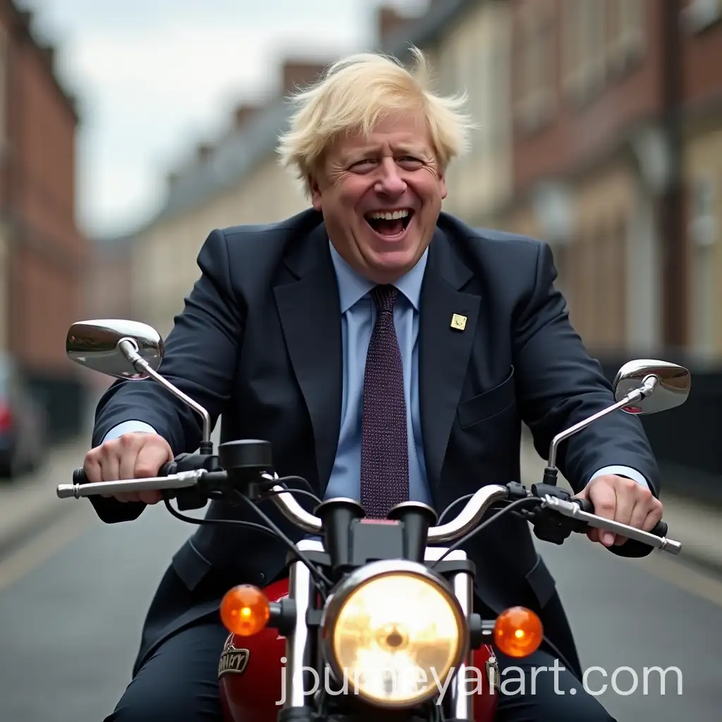 Boris-Johnson-Laughing-on-a-Motorbike-in-Action