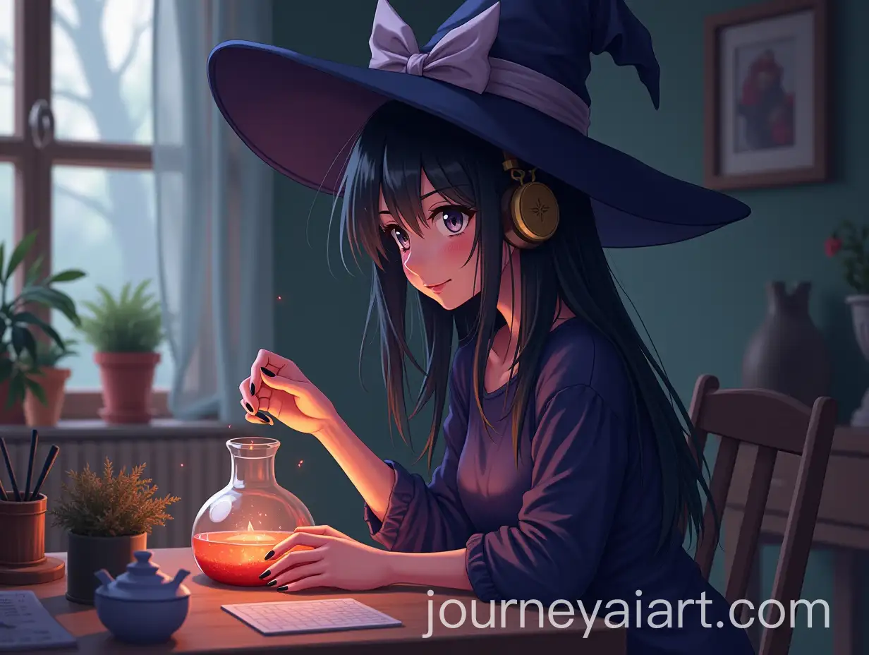 Teenage-Lofi-Witch-Making-Potions-in-Her-Room-with-Music