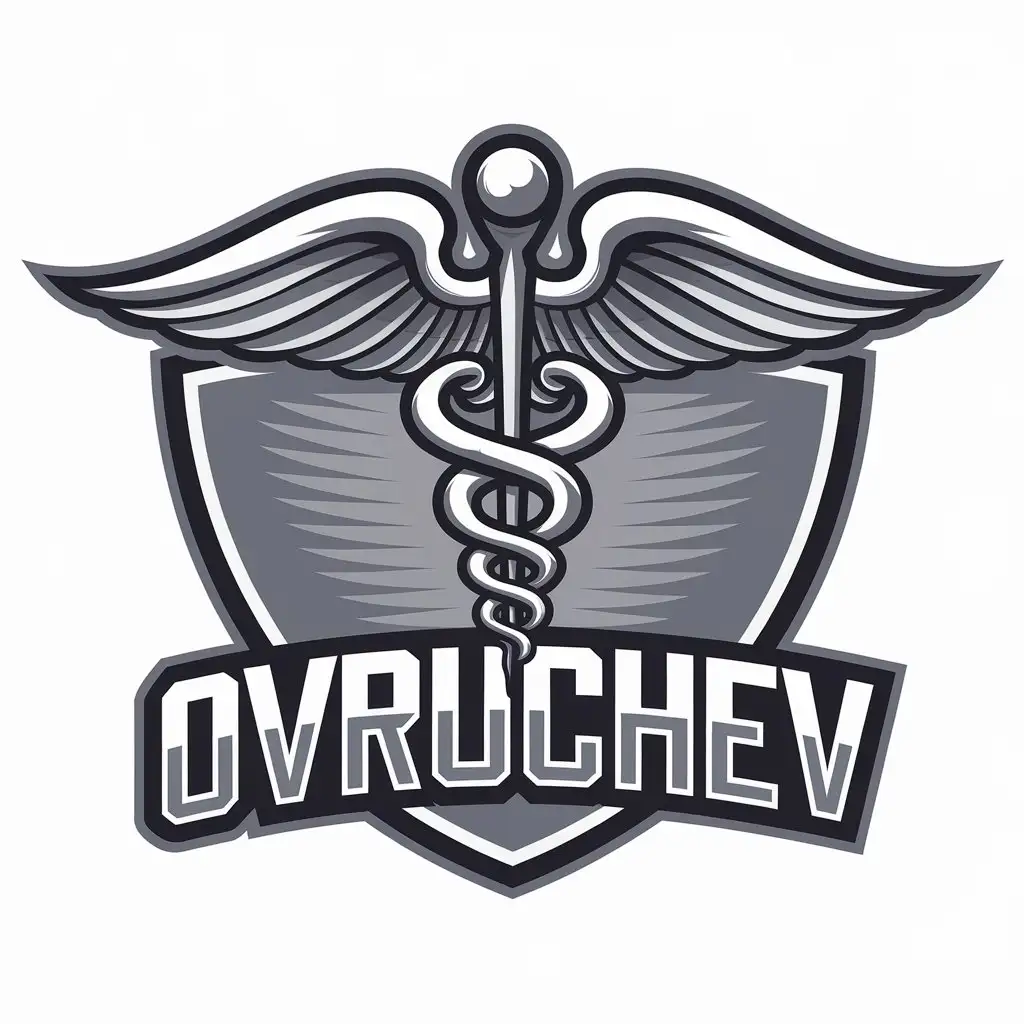 a vector logo design,with the text "OVRUCHEV", main symbol:caduceus,Moderate,be used in Internet industry,clear background