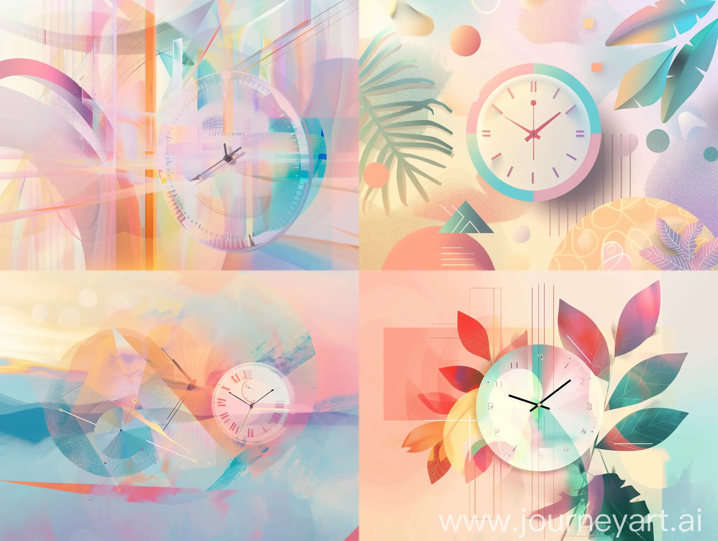 Abstract-Geometry-Light-Forms-with-Clock-and-Nature-in-Pastel-Colors