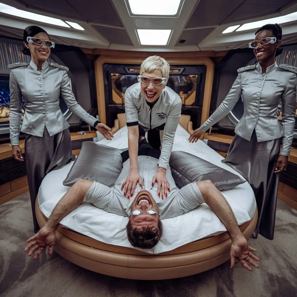 Luxury-Spaceship-Lounge-with-Hysterically-Laughing-Man-and-Futuristic-Women