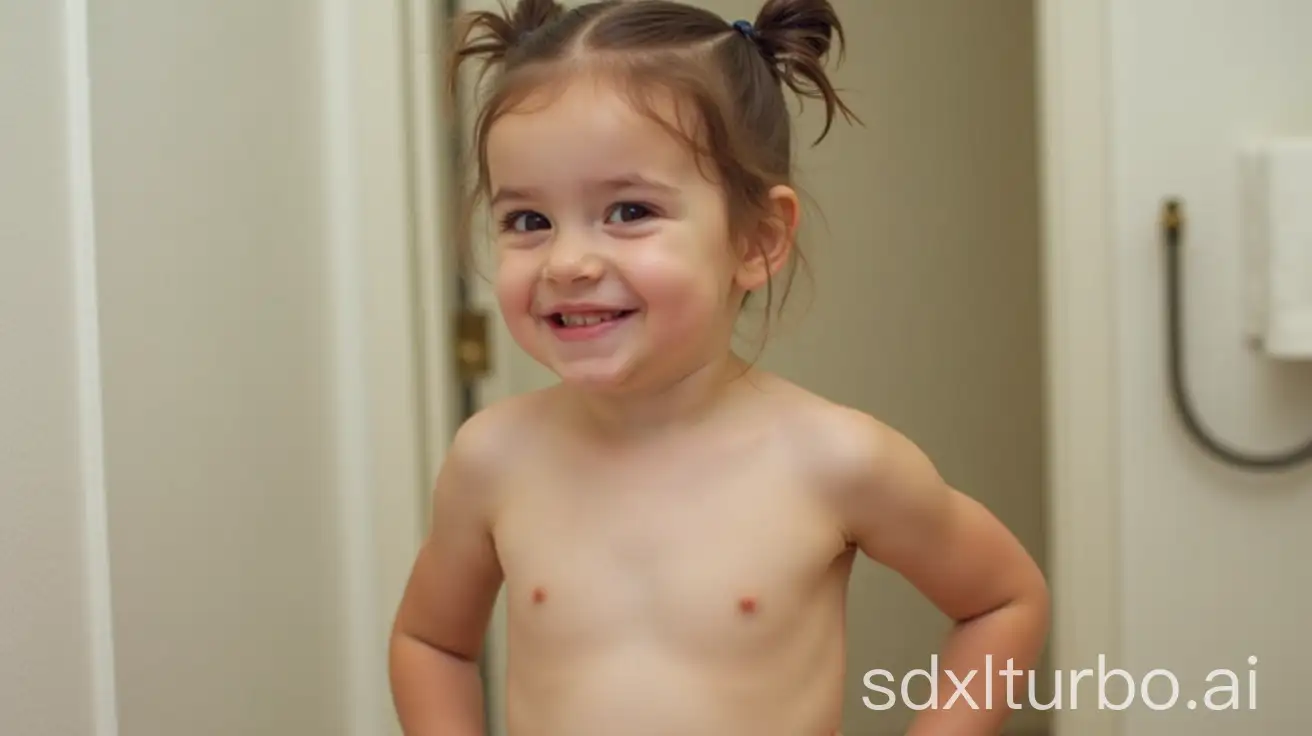 Adorable-Young-Girl-Standing-in-Bathroom-with-Shiny-Skin