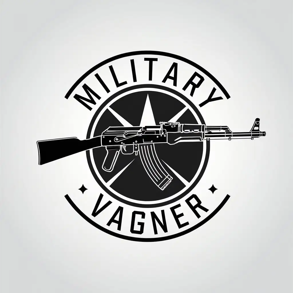 a vector logo design,with the text "Military VAGNER", main symbol:Ak 74,Minimalistic,clear background