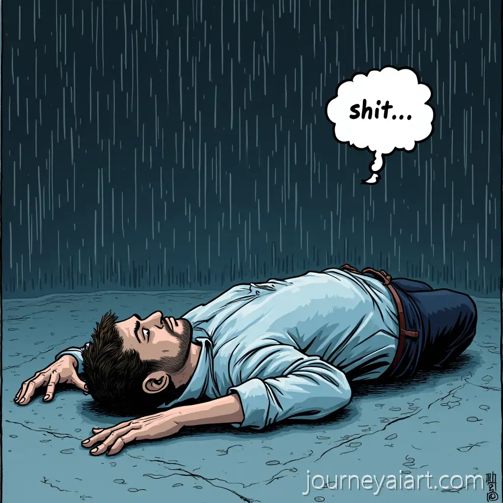 Man-Lying-on-the-Ground-in-the-Rain-with-a-Dialogue-of-Frustration