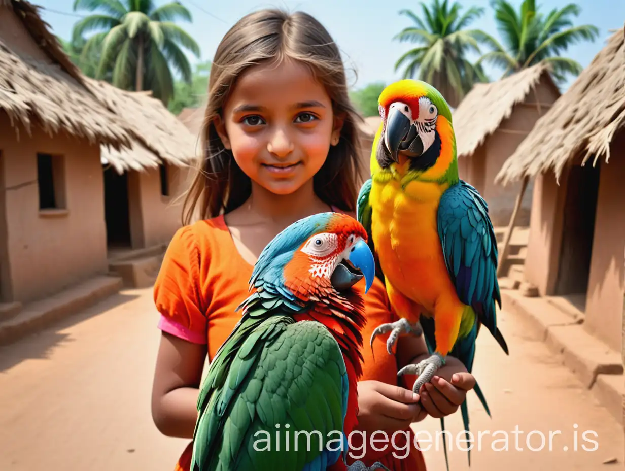 Girl-with-Parrot-in-Village-Scene