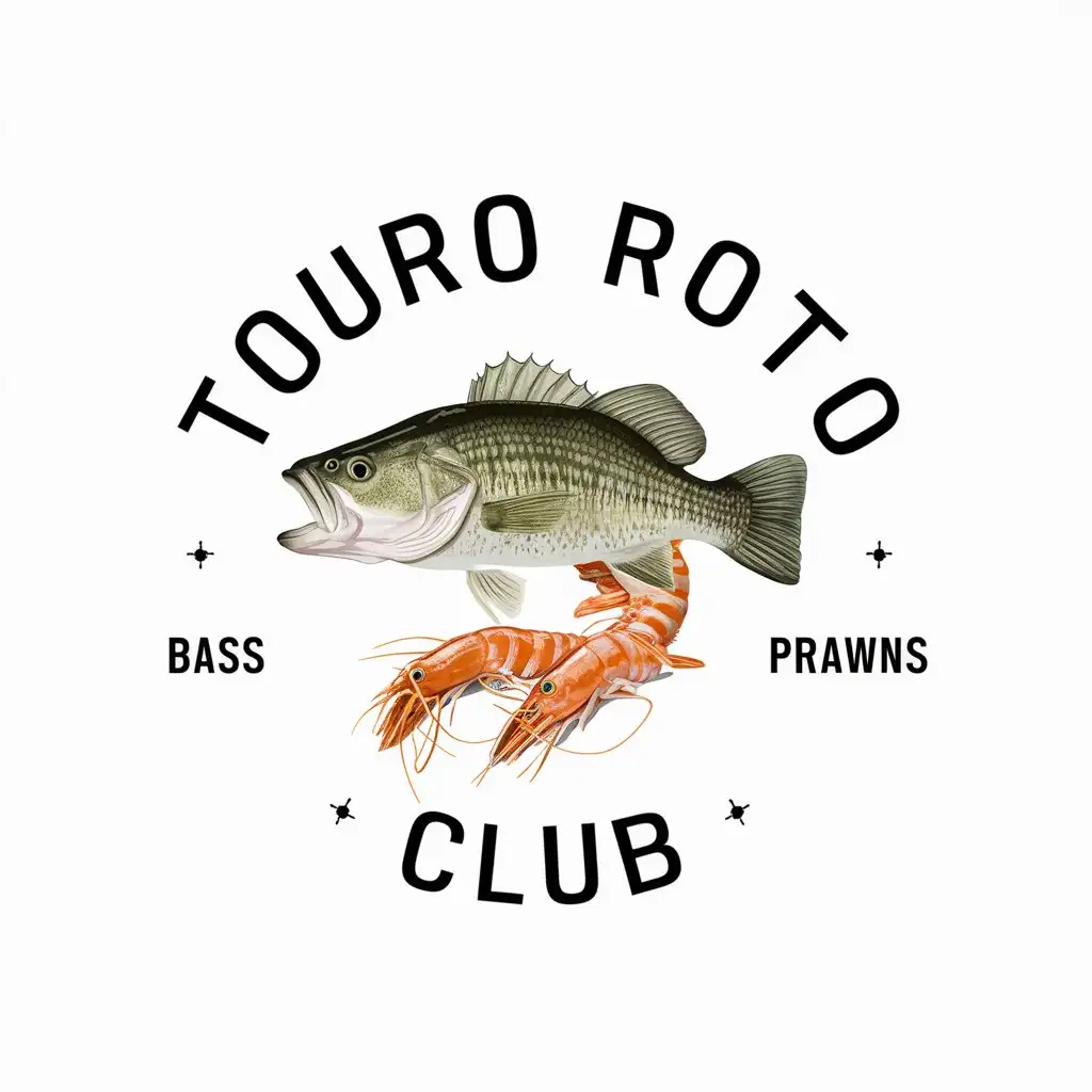 a vector logo design,with the text "Touro Roto Club", main symbol:Large-mouthed bass, raw prawns,Moderate,be used in Entertainment industry,clear background