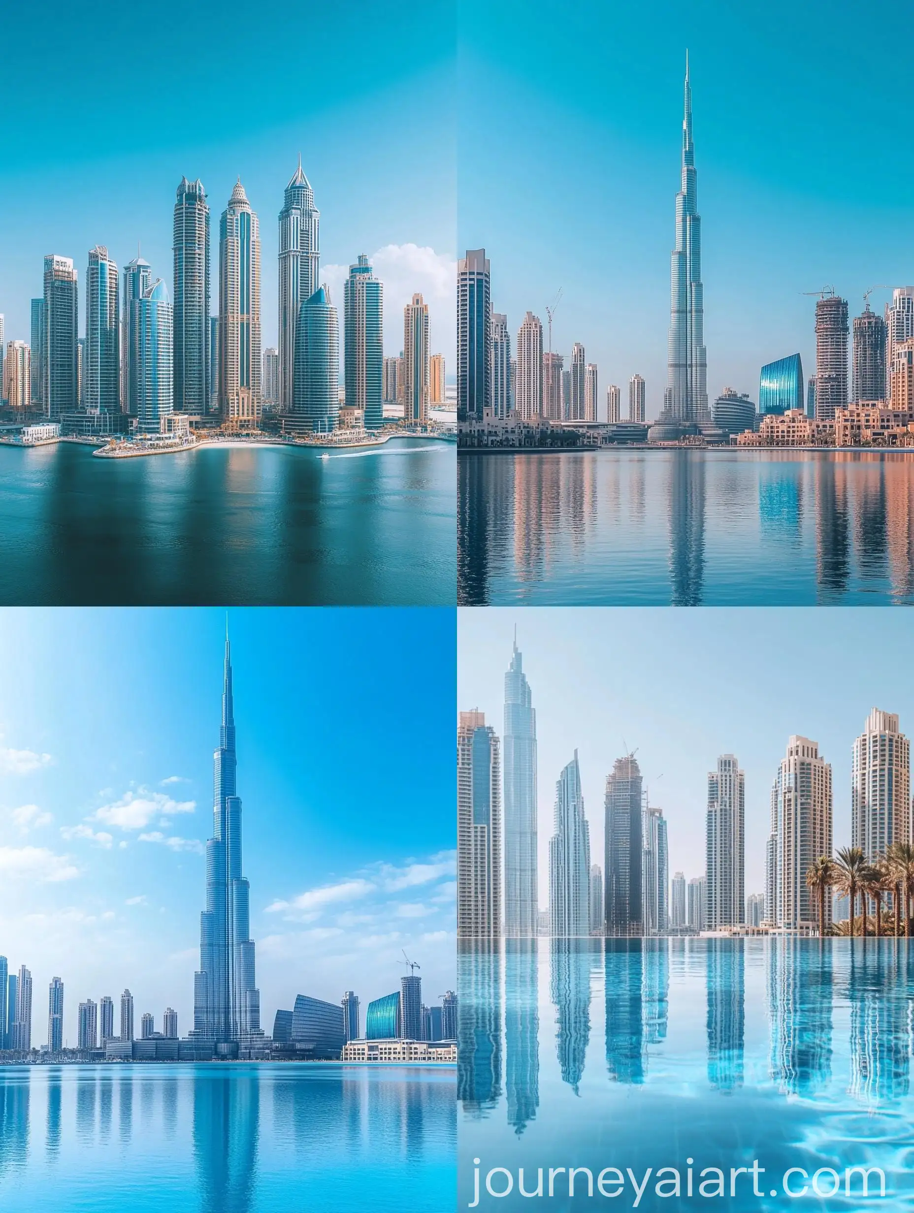 Daytime-Dubai-Skyline-in-Vivid-Blue-Urban-Architecture-in-4K