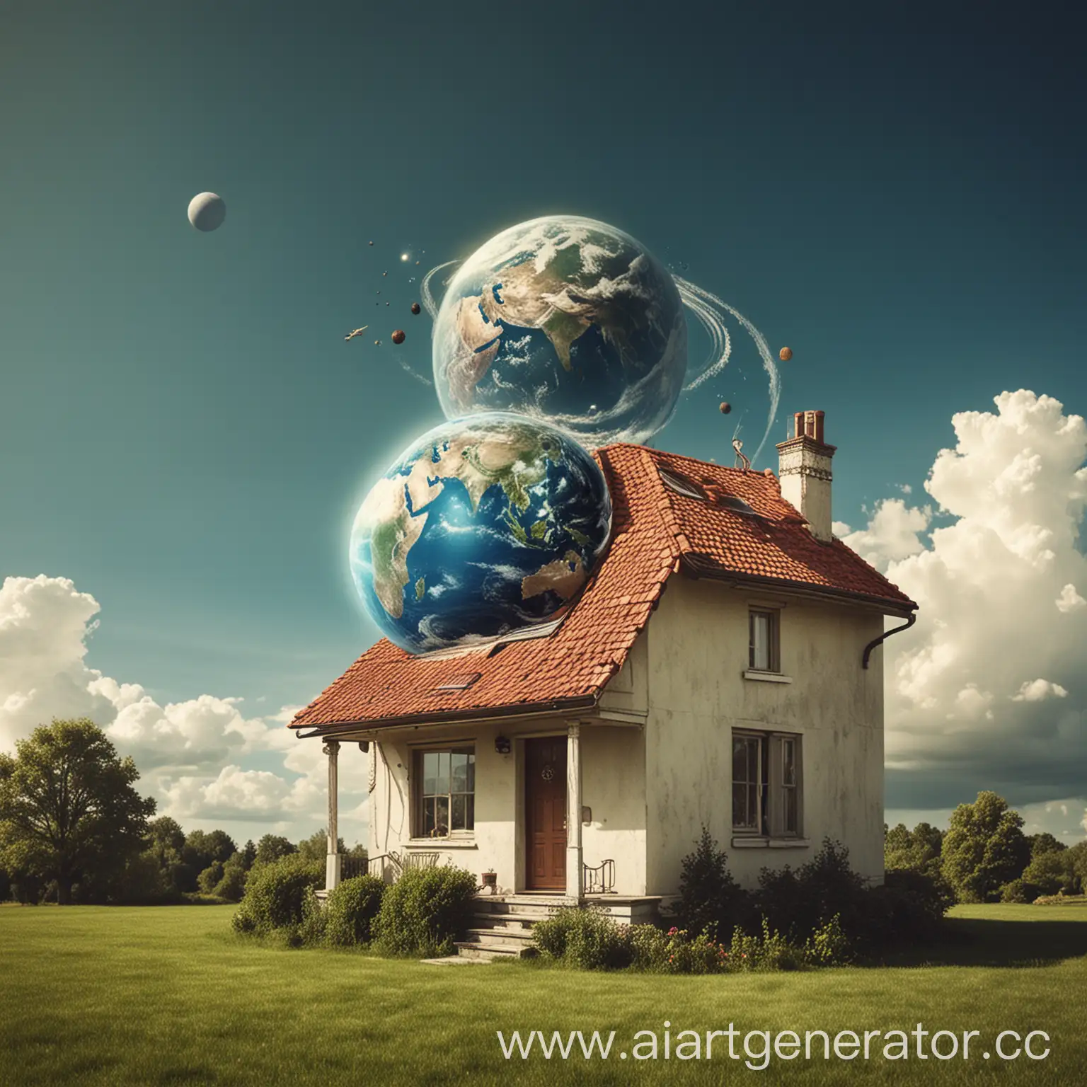 House-with-Flying-Earth-Planet