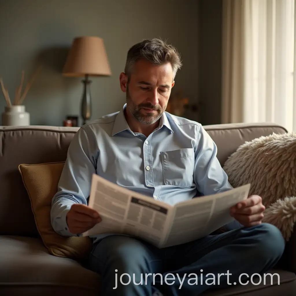 Man-Reading-Newspaper-in-Living-Room